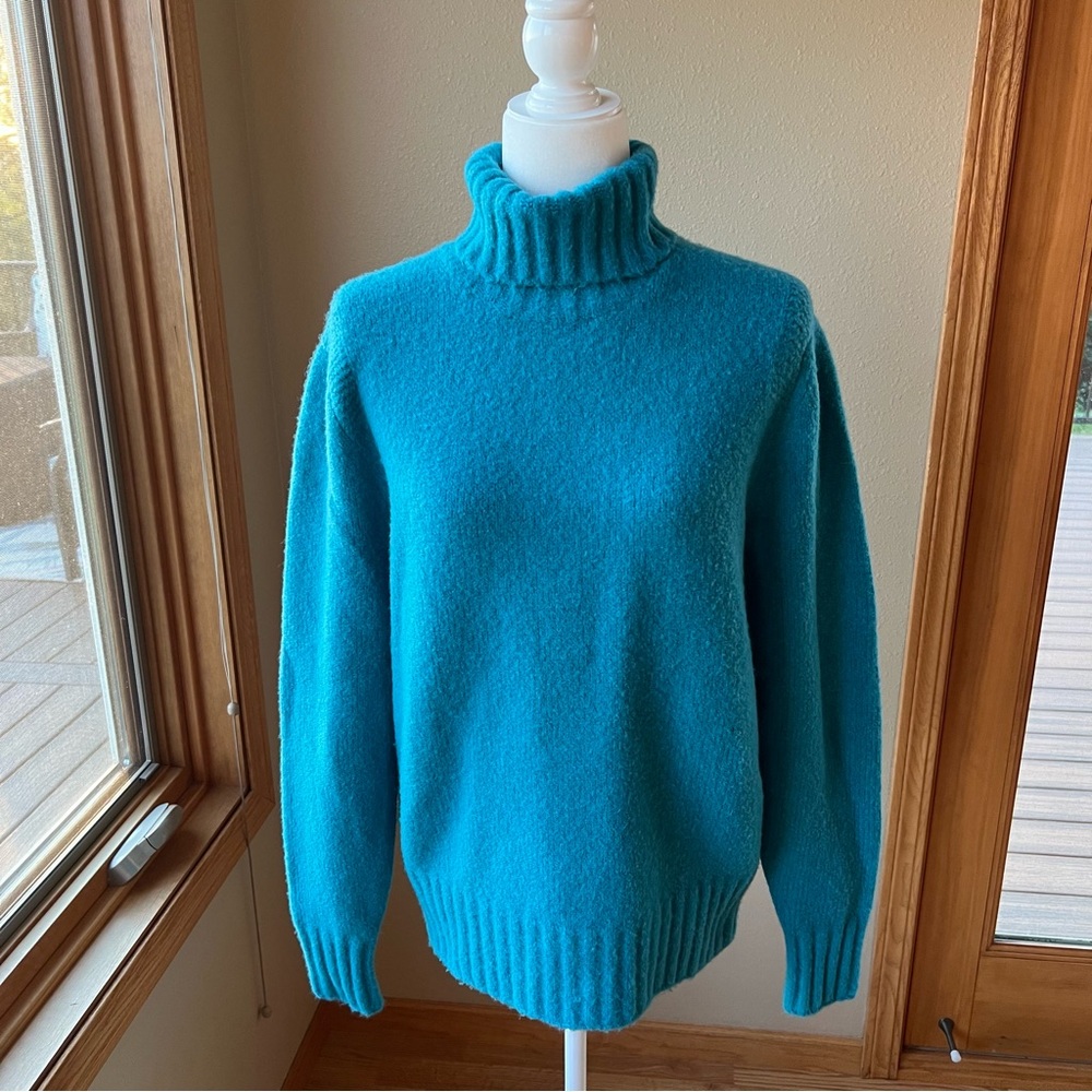 Todd Snyder Turtleneck Sweater Women’s M Turquoise Chunky Merino Wool Blend